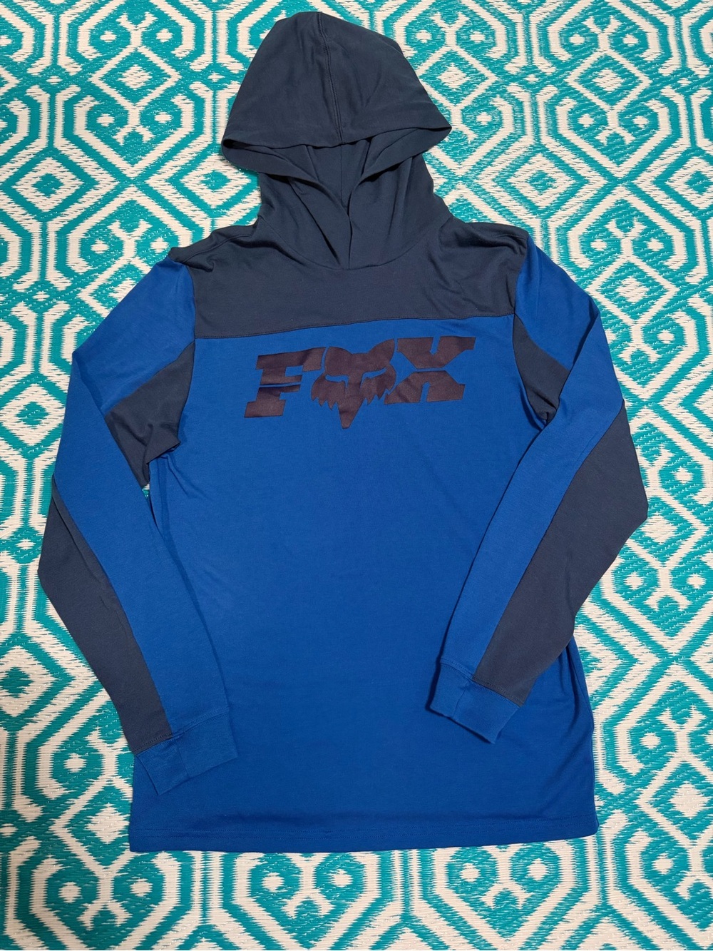 Fox Racing Men’s Medium Tech Pullover Hoodie Blue Black Logo